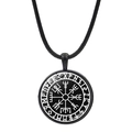 Détail du pendentif boussole Vegvisir viking avec runes nordiques sur cordon noir - Motif Boussole Viking Blanc (JY008478-8)