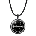 Détail du pendentif boussole viking Vegvisir avec cordon noir pour hommes et femmes - Boussole Viking Avec Valknut (JY008478-6)