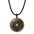 Collier boussole Viking Vegvisir avec runes dorées sur pendentif noir et cordon - Motif Boussole Viking Or (JY008478-2)