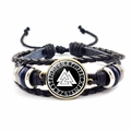 Vintage geflochtenes Leder-Wikinger-Armband mit Valknut-Kompass und nordischen Runen - Vintage Dunkel Valknut Stil (JY008466-9)