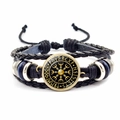 Vintage Wikinger Kompass Lederarmband mit nordischen Runen und verstellbarem Kordelzug - Gold Vegvisir Kompass Stil (JY008466-2)