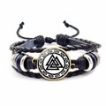 Vintage geflochtenes Leder-Wikingerarmband mit Valknut-Kompass und blauen Perlen - Valknut Stil (JY008466-5)