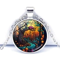 Close-up of Halloween ghost necklace pendant with black forest and pumpkin art - Black Forest Pumpkin (JY008504-8)