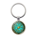 Viking Vegvisir compass keychain with gold runes on a teal background and glass dome - Cyan and Gold Vegvisir Style (JY008463-3)