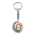 Rotating silver metal keychain detail showing a hedgehog holding a mushroom illustration - Red Mushroom Style (JY008501-9)