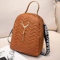 Brown quilted PU mini backpack with gold deer charm and tassel fringe detail - Brown