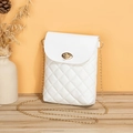 Borsa porta cellulare bianca trapuntata con chiusura a rotazione dorata e catenina - Bianco