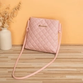 Chic pink quilted crossbody bag for women with golden logo and slender strap - Pink