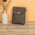 Borsa a tracolla porta cellulare marrone vintage con catena dorata e stampa a quadri - Motivo Vintage Marrone