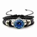 Close-up of Eye of Horus braided leather bracelet with blue mandala glass cabochon - Blue Mandala Style (JY008519-9)