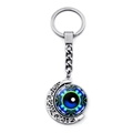 Detail of rotating double-sided moon keychain with blue evil eye glass pendant charm - Blue Contrast Evil Eye (JY008520-8)