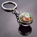 Detailed view of hedgehog cartoon illustration inside a glass dome keychain accessory - Cello Playing Style (JY008498-7)