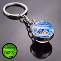 Luminous Christmas keychain featuring a snowy house scene and glowing green effect in dark - Russian Merry Christmas (JY008516-10)