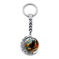 Detail of Halloween keychain with rotating crescent moon and black cat glass charm - Black Cat and Pumpkin (JY008511-10)