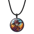 Halloween scary scarecrow skull pendant necklace with purple cloak and black cord strap - Scary Scarecrow (JY008513-11)