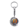 Detail of a rotating crescent moon keychain featuring a Gothic skeleton art pendant - Stained Glass Skeleton (JY008511-6)