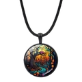 Detailed view of Halloween pumpkin forest pendant with black braided wax cord necklace - Forest Pumpkin Night (JY008513-8)