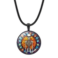 Detailed close-up of a stained glass style skull pendant with black braided neck cord - White Skeleton Window (JY008513-6)