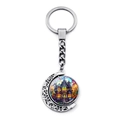 Porte-clés château hanté d'Halloween avec pendentif lune rotatif et design gothique chic - Motif de Villa Hantée (JY008511-4)