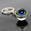 Evil Eye keychain with glass ball pendant and kaleidoscope blue eye pattern on silver ring - Jy008522-11
