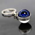 Eye of Horus keychain with blue glass pupil pendant on polished silver metal ring - Jy008522-10