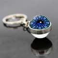 Artistic Eye of Horus keychain with blue mandala glass sphere on silver metal ring - Blue Green Mandala Eyeball Style (JY008522-9)
