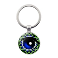 Zilveren Oog van Horus sleutelhanger met blauwe Evil Eye glazen hanger voor tassen - Blauw Groen Demonenoog Stijl (JY008518-11)