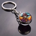 Detail of Halloween keychain with double-sided glass dome showing a spooky scarecrow - Scarecrow Skeleton Villain Style (JY008512-11)