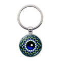 Detail van de Evil Eye-sleutelhanger met blauwe mandala en gepolijste glazen koepelcover - Blauw Zwart Oogbal Mandala Stijl (JY008518-6)