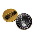 Detail view of Statue of Liberty brooch back with safety pin and bronze metal finish - Radio Theme (TALK AMERICA RADIO) / Bronze