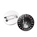Detail of Statue of Liberty metal badge with Talk America Radio logo and safety pin - Radio Theme (TALK AMERICA RADIO) / Silver
