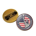 Retro Statue of Liberty and US flag bronze brooches showing front and back designs - Liberty Relief (STATUE LIBERTY) / Bronze