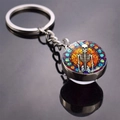 Halloween stained glass skeleton keychain with double-sided crystal ball dome pendant - Stained Glass Skeleton Body Style (JY008512-6)