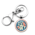 Detailed macro of silver metal keychain with Statue of Liberty and US flag design - Liberty Statue Stars and Stripes Star Background Style (JY008537-7)