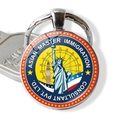 New York souvenir keychain with silver metal alloy base and glass globe city icons - Landmarks Logo Combination (JY008531-12)