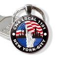 New York City keychain with Statue of Liberty and US flag in polished silver metal - City Silhouette Statue of Liberty (JY008531-6)