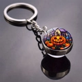 Porte-clés Halloween citrouille lanterne avec boule en verre double face argenté - Style Lanterne Citrouille Peinte (JY008512-2)
