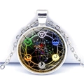 Detailed close-up of a silver pentagram magic necklace with glowing elemental symbols - Glowing Six Elements Black (JY008541-10)