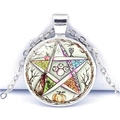Detail of silver pentagram pendant with witch elements and spell script artwork - Spell Pentagram Hand-painted (JY008541-7)