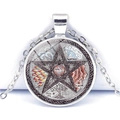 Macro shot of silver pentagram cabochon necklace showing the five elements and tree of life - Five Elements and Tree of Life (JY008541-6)