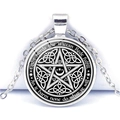 Detail of Wiccan Rede text and Celtic Knot pentagram pendant in silver metal - Black and White Wiccan Pentagram (JY008541-5)