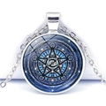 Mystic pentagram star glass gem pendant necklace with silver chain on white background - Blue White Star Array Pentagram (JY008541-2)