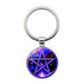 Macro detail of mystical pentagram glass pendant keychain with Pentacle of Elements design - Five Elements Pentagram Ring (Silver JY008547-12)