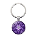 Macro view of purple mandala glass pendant keychain with silver geometric star pattern - Purple Metatron's Cube (JY008547-Silver 11)
