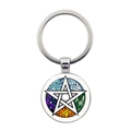 Macro detail of mystical pentagram glass pendant with colorful elemental illustration - Five Elements Hand-drawn Illustration (JY008547-Silver)