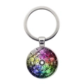 Detail of silver mystical mandala glass dome keychain with sacred geometry pattern - Colorful Geometric Mandala Pattern (JY008547-Silver 8)