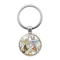 Artistic silver mystical pentagram keychain with colorful magic hand-drawn illustrations - Watercolor Hand-painted Spell Pentagram (JY008547-Silver 7)