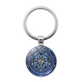 Porte-clés mystique pentagramme avec dôme en verre et motif mandala en métal argenté - Pentagramme Mandala Bleu (JY008547-银2)