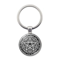 Silver pentagram keychain with Wiccan Rede circular pendant and Celtic knot pattern - Wiccan Rede Spell Pentagram (JY008547-Silver 5)