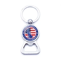 Detail of silver metal bottle opener keychain with Statue of Liberty and USA flag badge - U.S.A IMMIGRATION Style (JY008535-9)